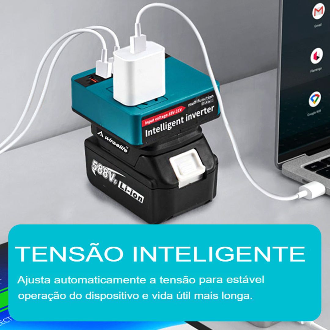 Banco de potência inversor de bateria de lítio com conversão de voltagem inteligente multifuncional + Presente Grátis: Recetor de TV Digital HD 🎁