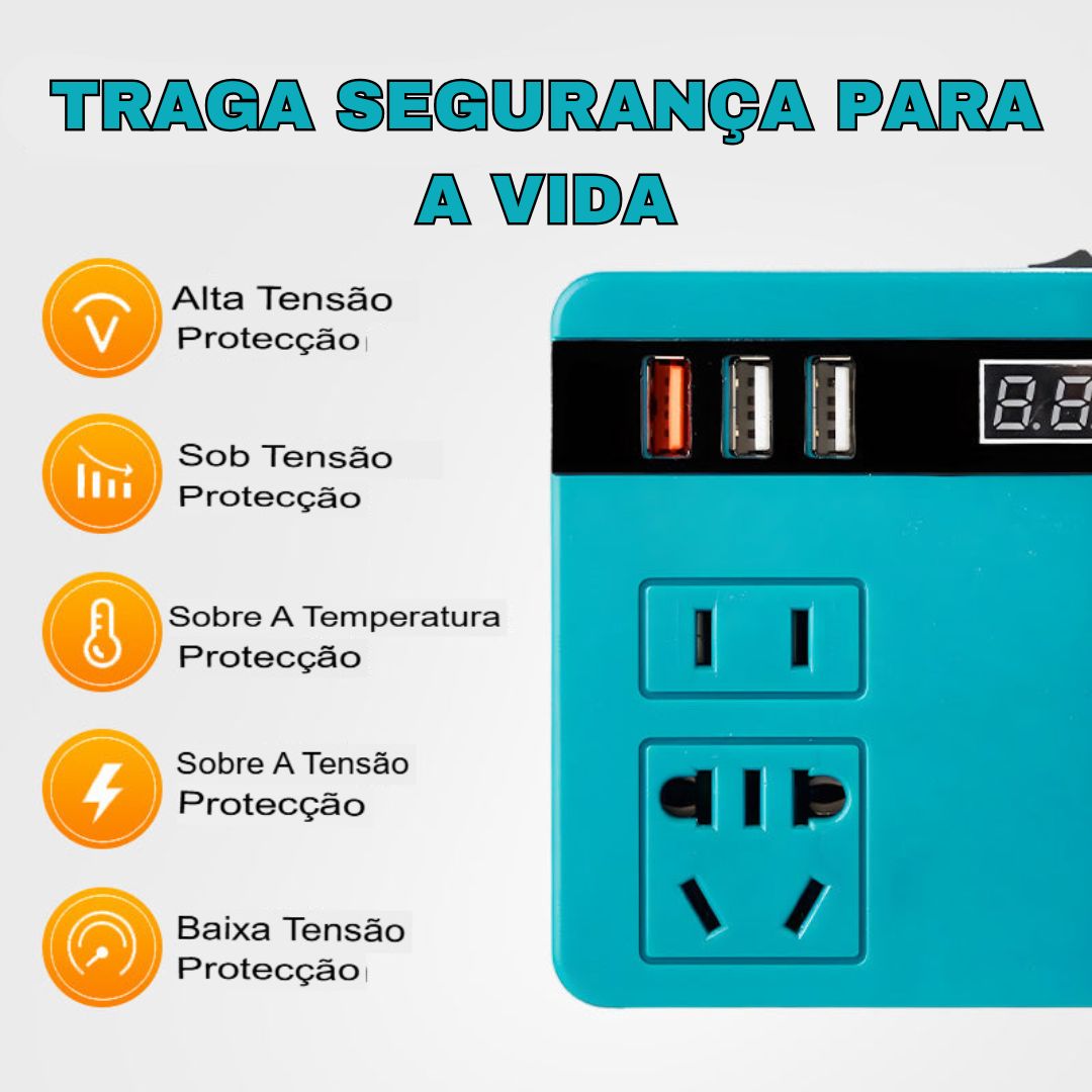 Banco de potência inversor de bateria de lítio com conversão de voltagem inteligente multifuncional + Presente Grátis: Recetor de TV Digital HD 🎁