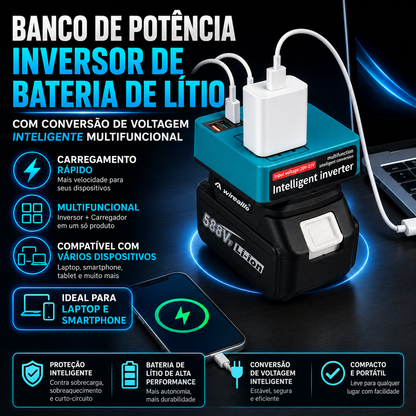 Banco de potência inversor de bateria de lítio com conversão de voltagem inteligente multifuncional 🎁