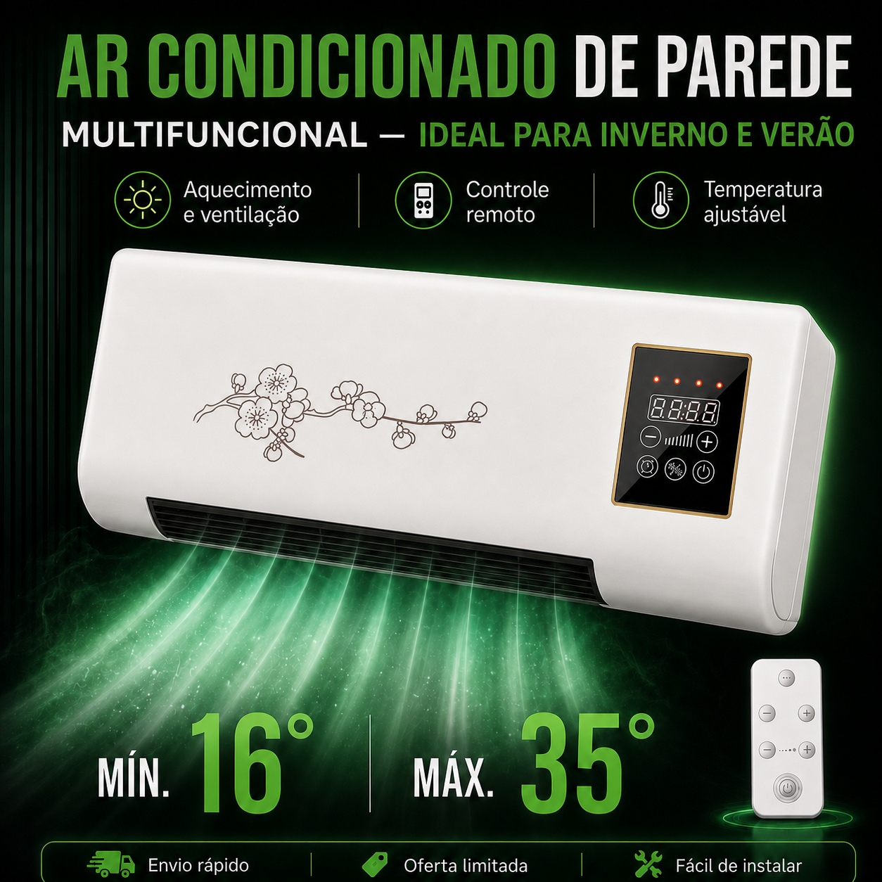 🎁 Ar condicionado de parede versátil para aquecimento e arrefecimento