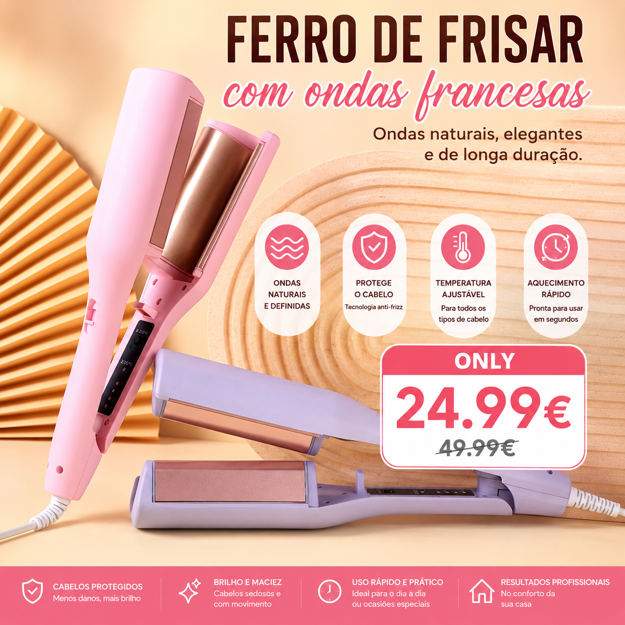 Ferro de frisar com ondas francesas