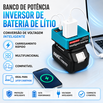 Banco de potência inversor de bateria de lítio com conversão de voltagem inteligente multifuncional 🎁
